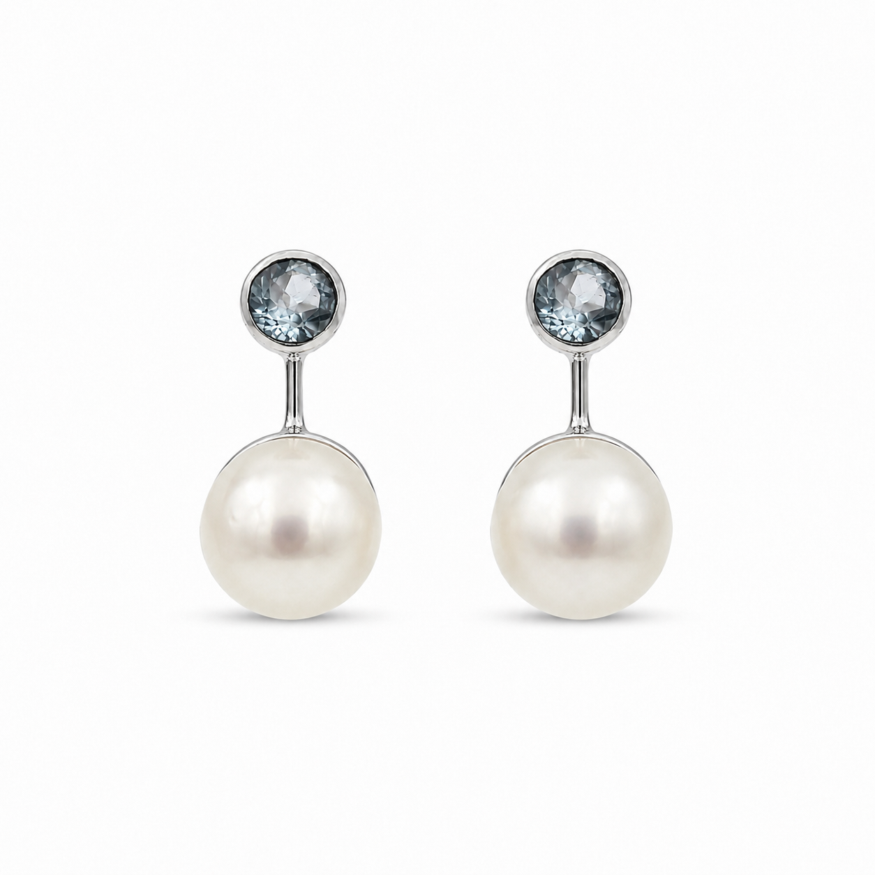 925 Sterling Silber Ohrringe mit hellblauem Topas und Perle