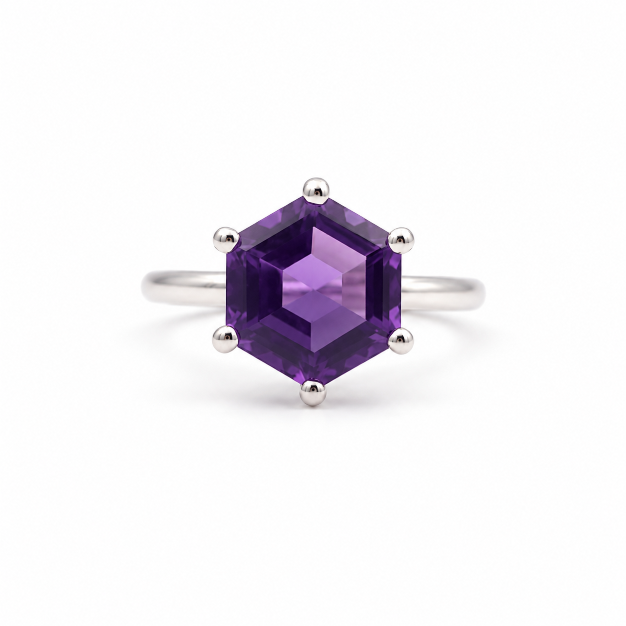 Violetter Hexagon-Ring aus 925er Sterlingsilber