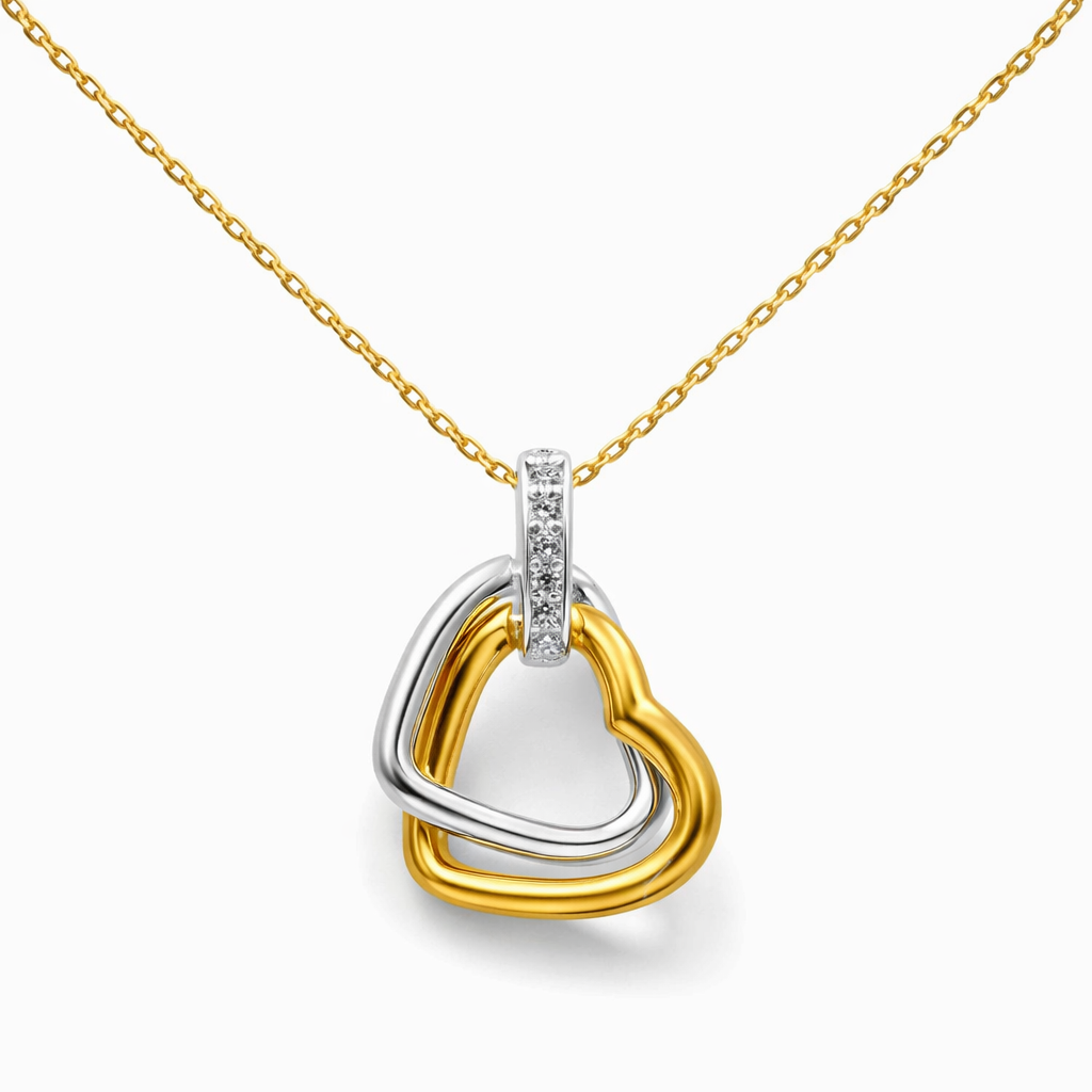 Double Heart hanger met Zirkonia - 925 Zilver 14K Goud Verguld