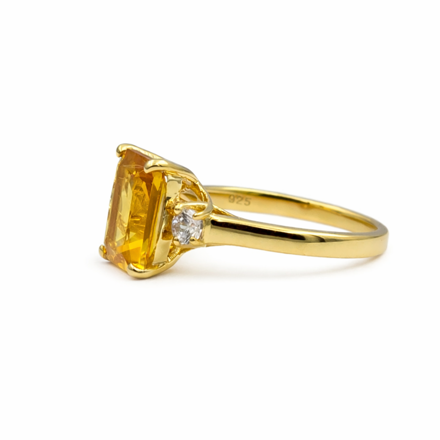 Elegante Damesring met Gele Steen – 925 Sterling Zilver 14K Goud verguld