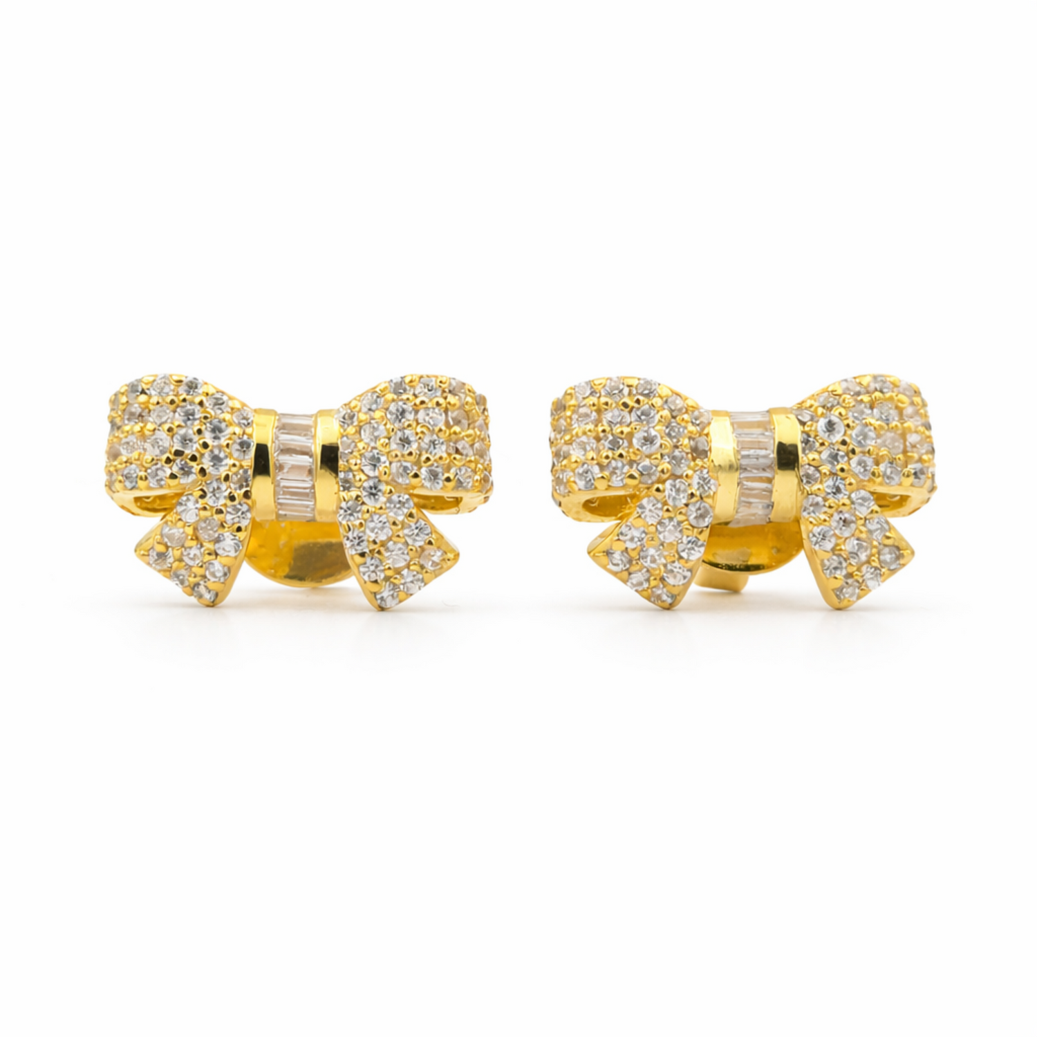 Luxe Strik Oorbellen met Pavé Zirkonia – 925 Zilver 14K Goud Verguld