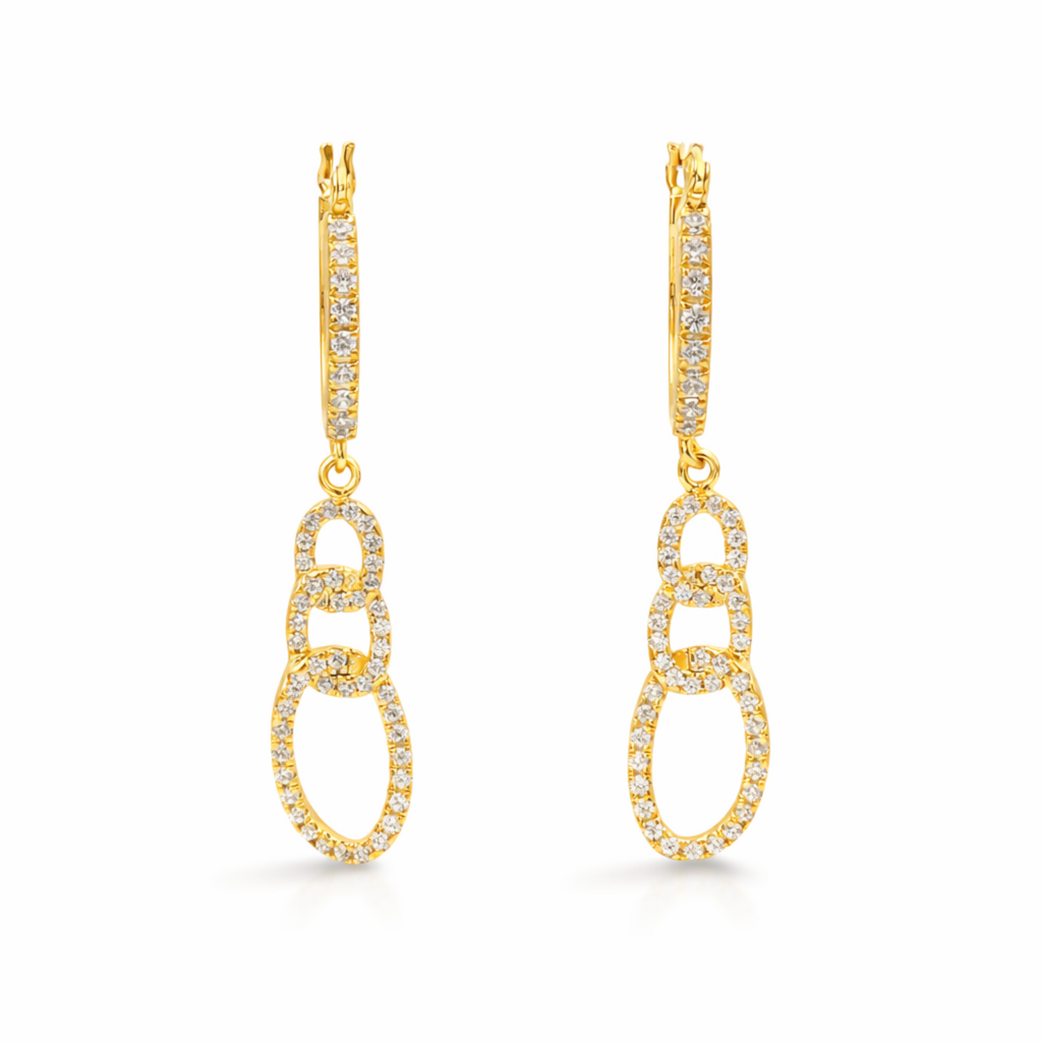 Bochada Schakel Oorbellen – CZ – 925 Zilver 14K Goud Verguld Dangle Oorbellen