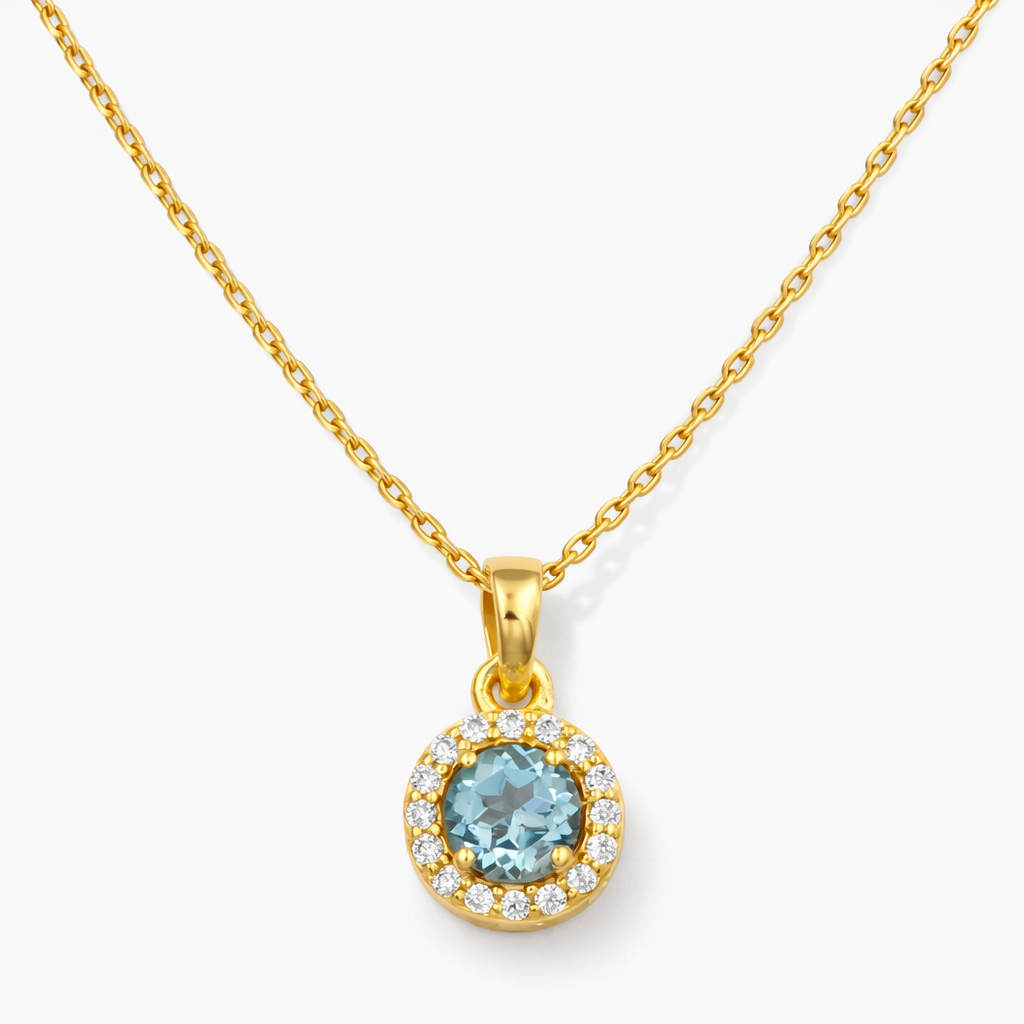 Bochada Geboortesteen Maart  –  Aquamarijn Kristal & CZ – 925 Zilver 14K Goud Verguld