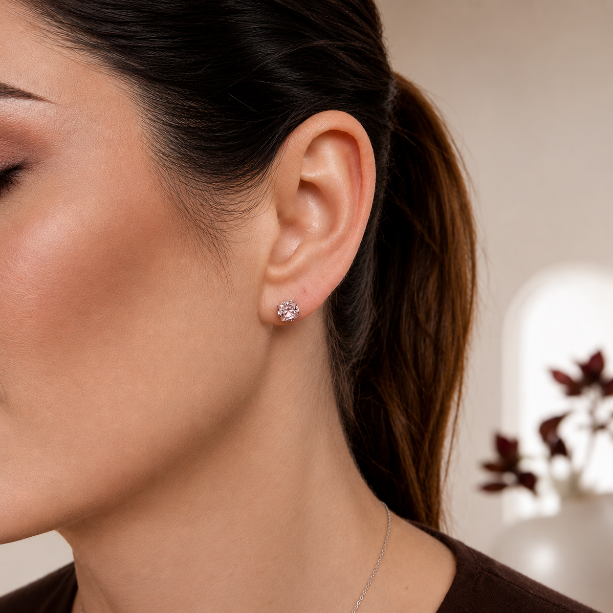 Rosé Square Zilver Studs