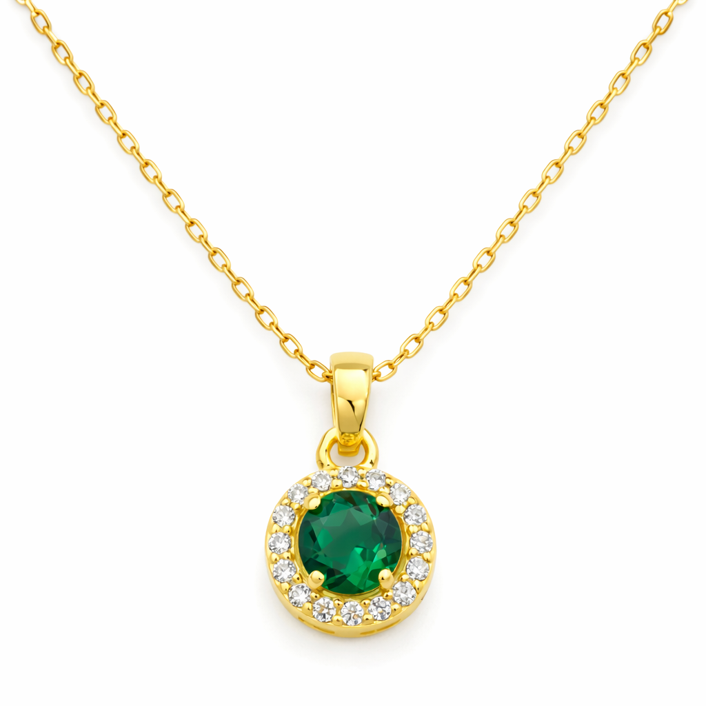 Bochada Geboortesteen Mei  –  Smaragd Kristal & CZ – 925 Zilver 14K Goud Verguld