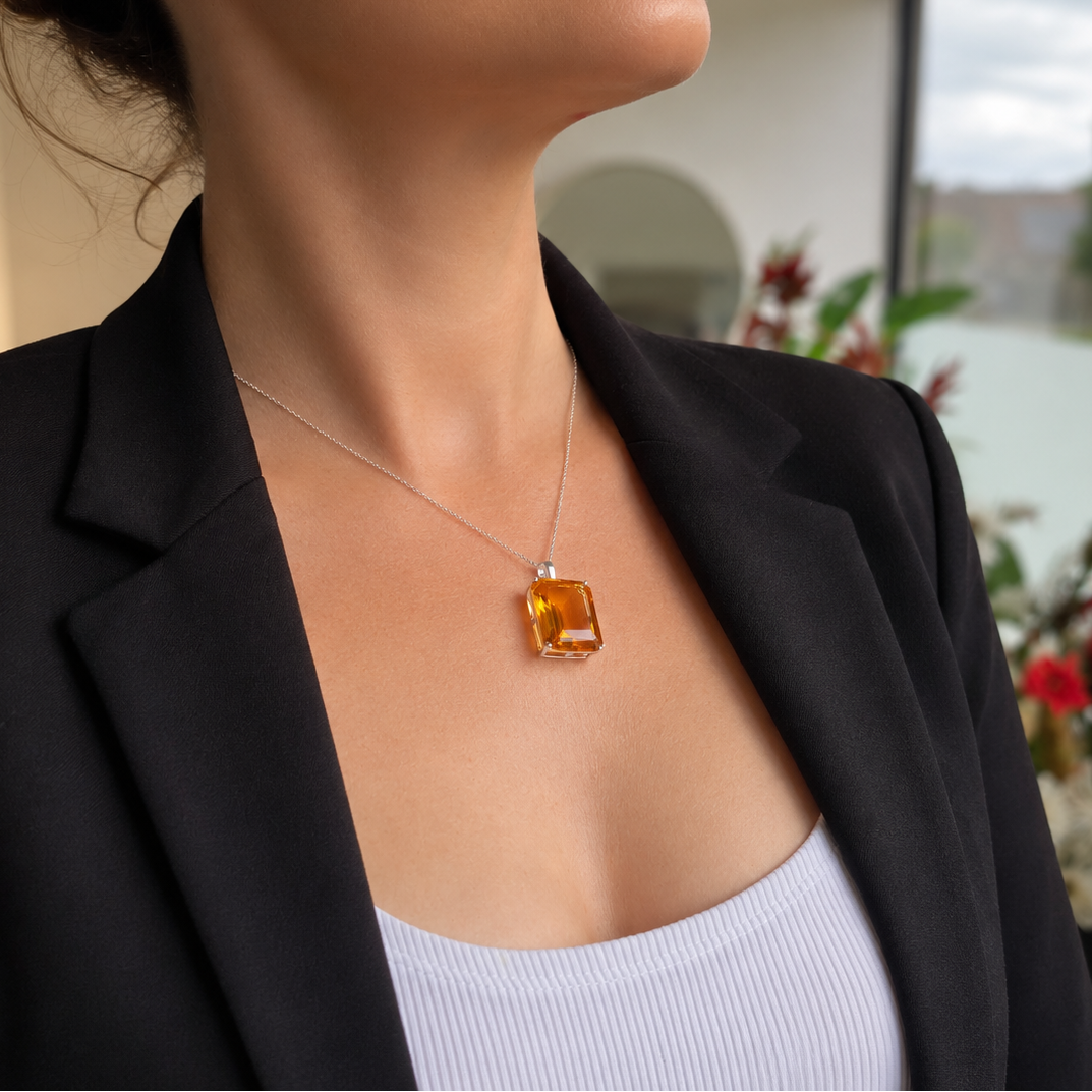 Big Amber Glow Hanger in 925 Sterling Zilver