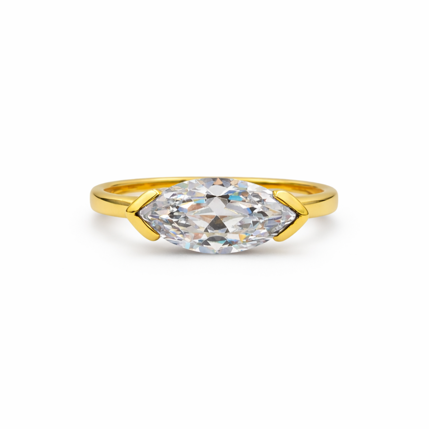 Dames Ring met Marquise Zirkonia - Verguld 925 Zilver