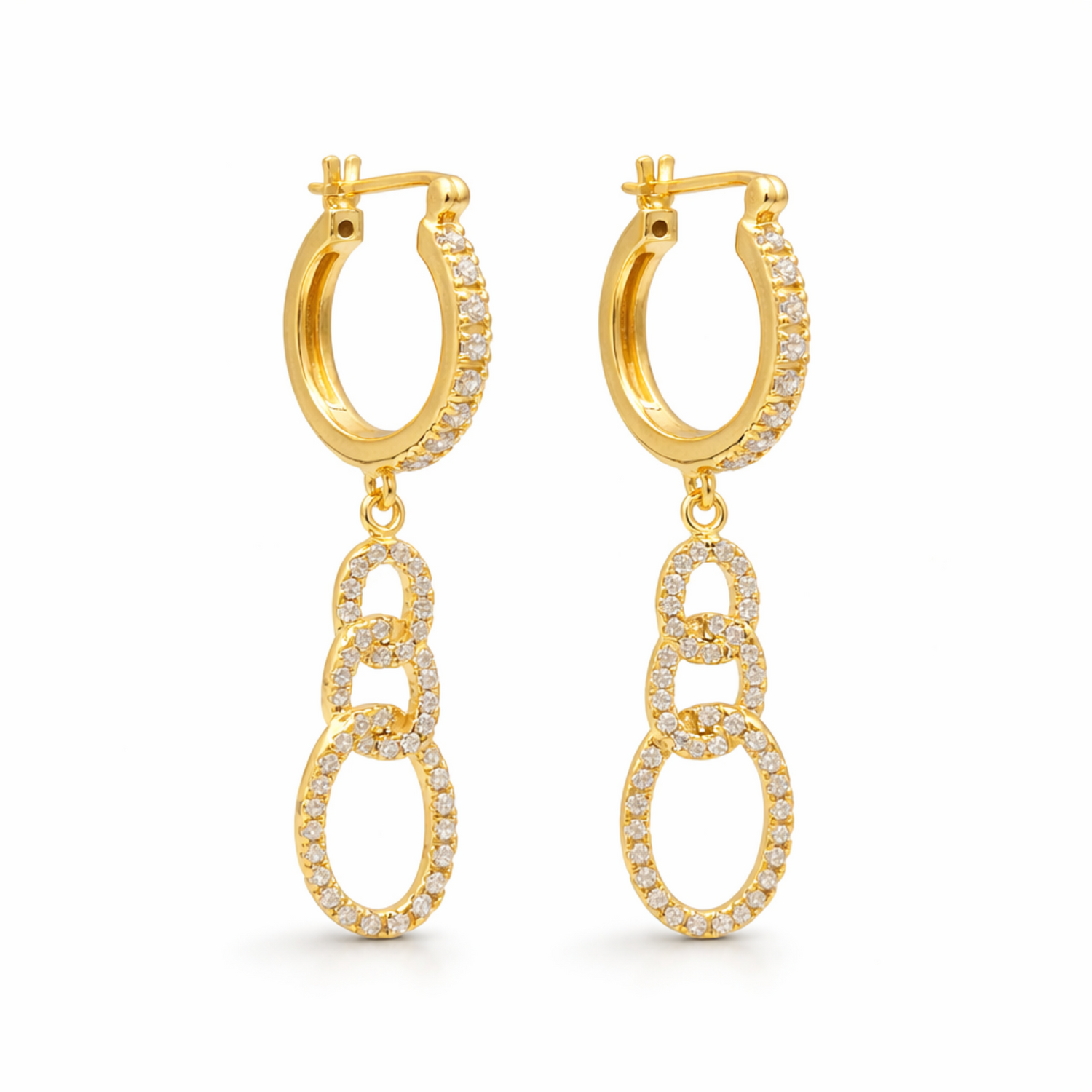 Bochada Schakel Oorbellen – CZ – 925 Zilver 14K Goud Verguld Dangle Oorbellen