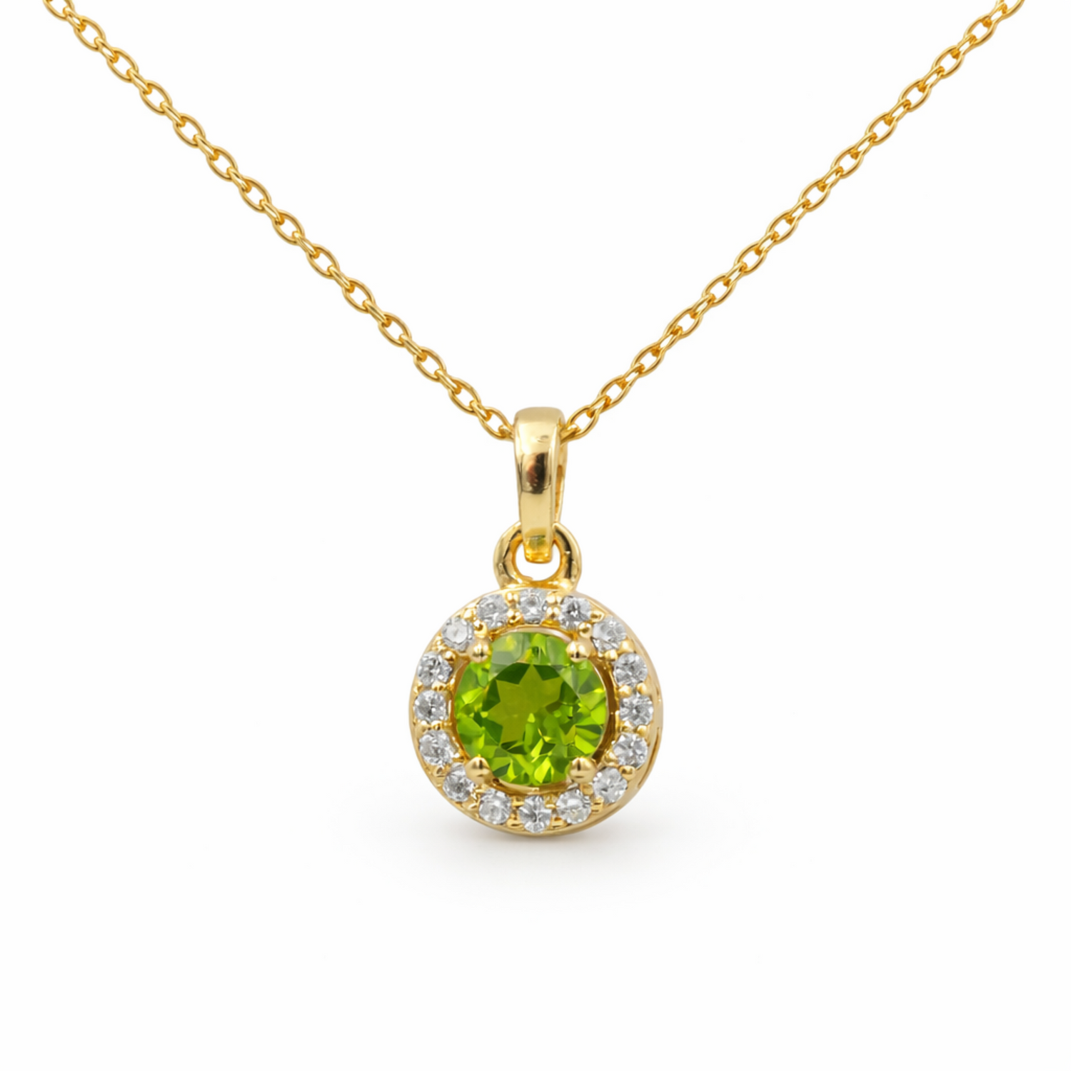 Bochada Geboortesteen Augustus  –  Peridoot Kristal & CZ – 925 Zilver 14K Goud Verguld