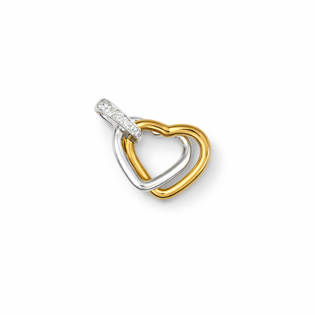 Double Heart hanger met Zirkonia - 925 Zilver 14K Goud Verguld