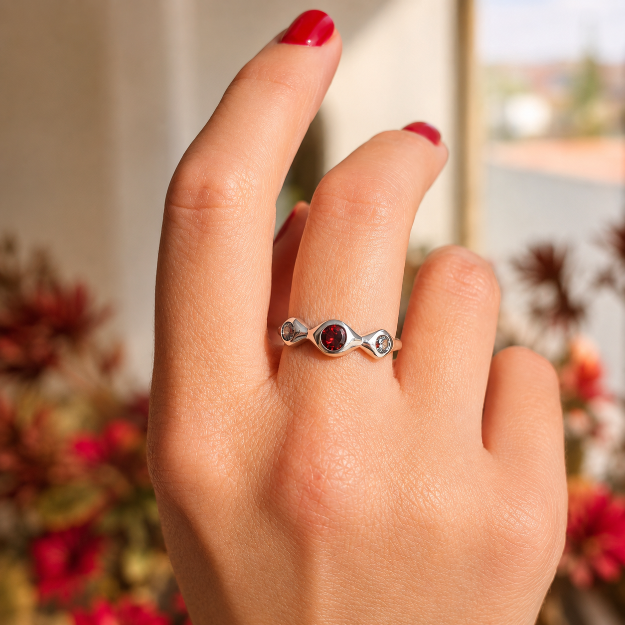 Granaat & Blauwe Topaas Ring