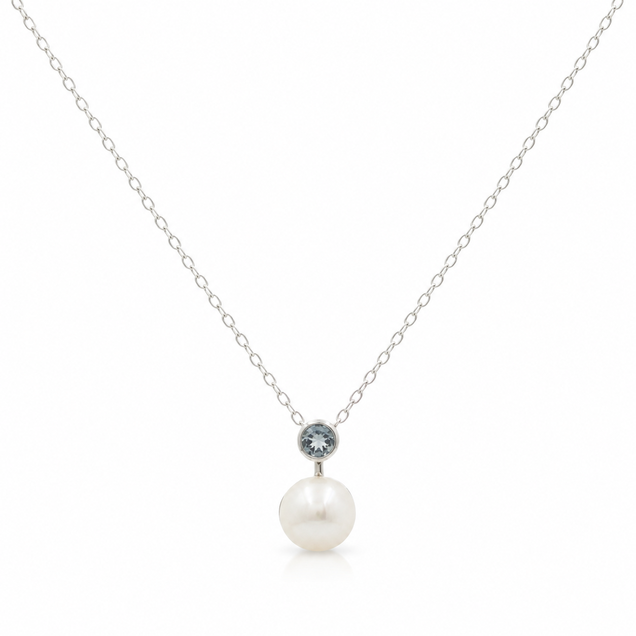 Light Blue Topaz & Pearl Necklace in 925 Sterling Zilver