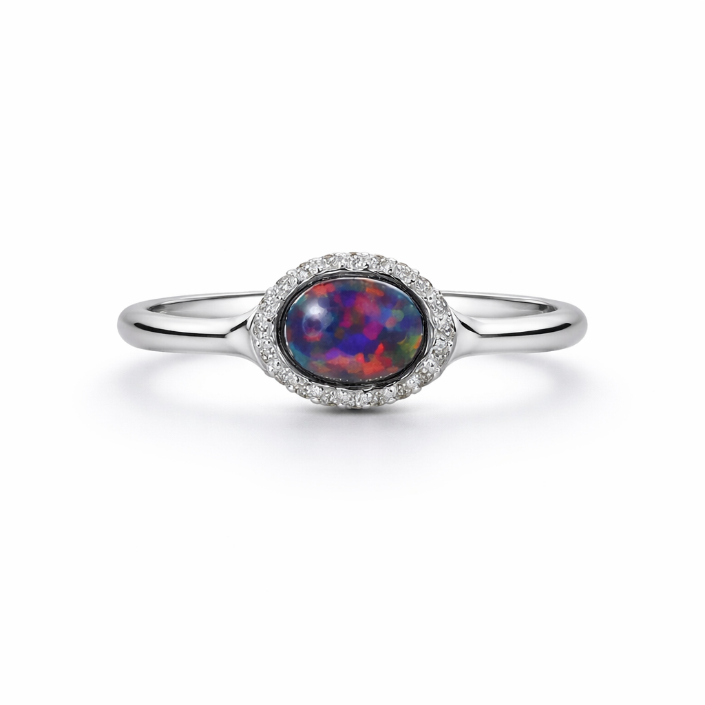 Midnight Opal Halo Ring